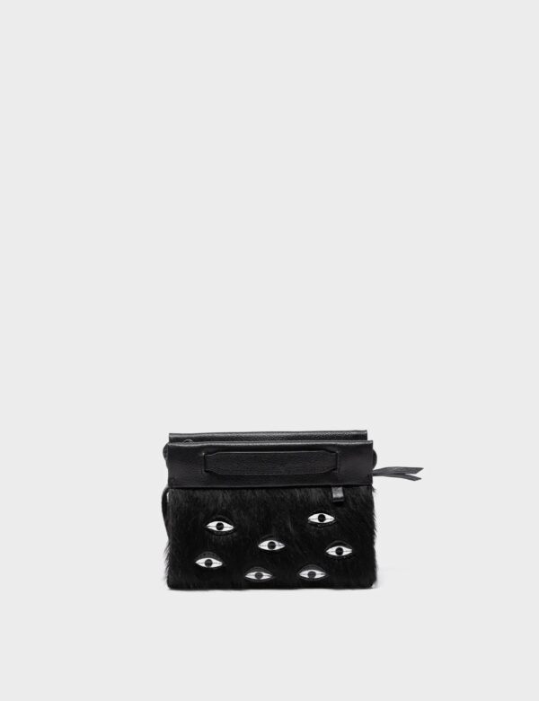 Vali Crossbody Micro Black Leather Bag - Eyes Applique Adjustable Handle